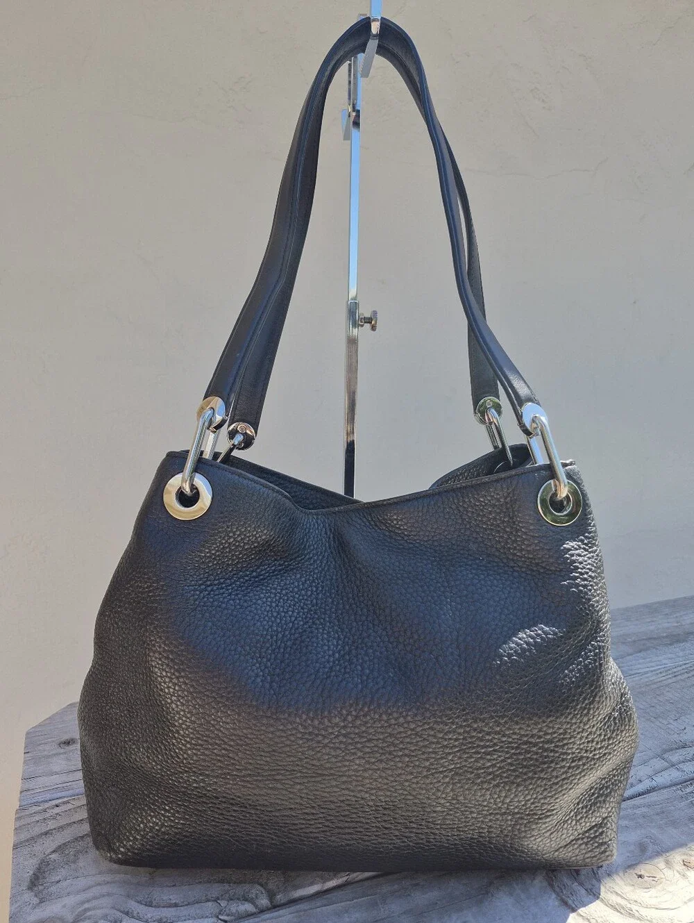 Michael Kors Black Pebbled Leather Raven Shoulder Bag